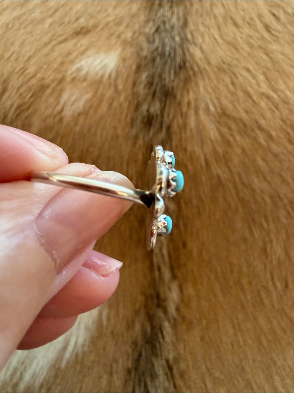 ❤️ Navajo Kingman Turquoise Sterling 4 Stone Sz 7 Fan Shape Native American Ring - Picture 6 of 15